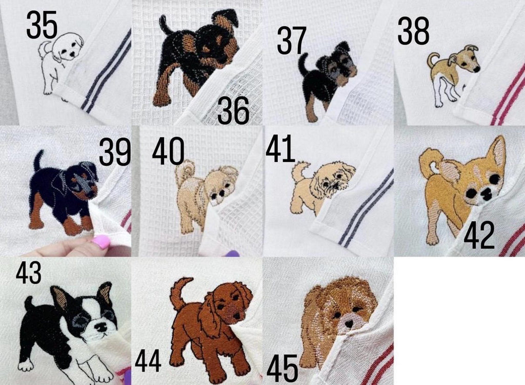 Customizable Puppy Hand Towel – Personalized Dog Name Embroidered Kitchen Tea Towel Gift for Dog Lovers