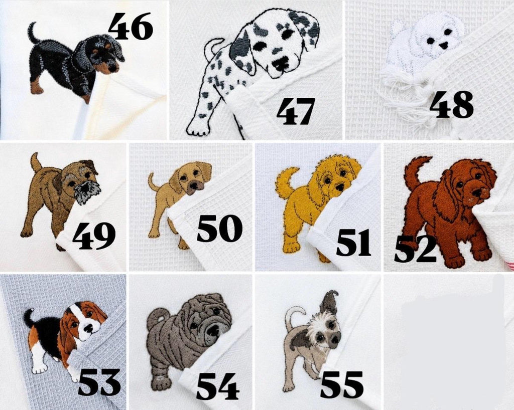 Customizable Puppy Hand Towel – Personalized Dog Name Embroidered Kitchen Tea Towel Gift for Dog Lovers