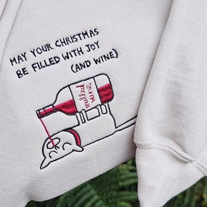 Embroidered Funny Christmas Sweatshirt, Wine Lover Christmas Jumper, Funny Gift For Her