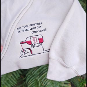Embroidered Funny Christmas Sweatshirt, Wine Lover Christmas Jumper, Funny Gift For Her