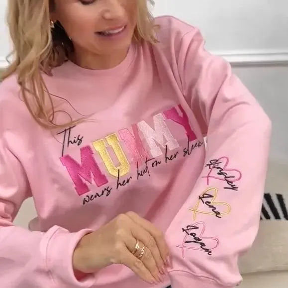 Personalized Heart On Sleeve Embroidered Sweatshirt | A Thoughtful Gift For Mum & Grandma