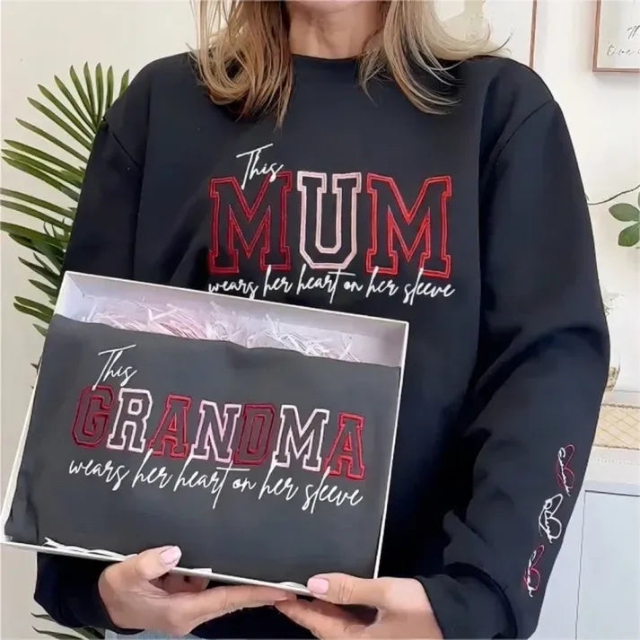 Personalized Heart On Sleeve Embroidered Sweatshirt | A Thoughtful Gift For Mum & Grandma