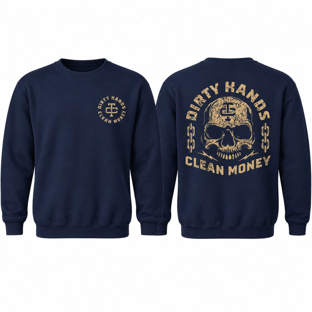 Dirty Hands Clean Money Skull Hoodie/Sweatshirt/T-Shirt – Vintage Blue Collar Workwear Pullover