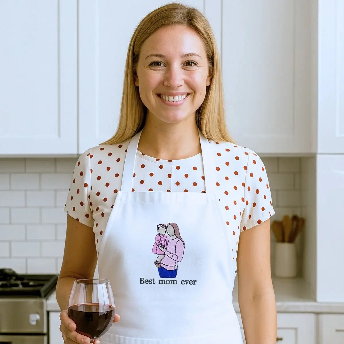 Custom Mom Apron with Embroidered Portrait from Photo, Unique Mother's Day Gifts