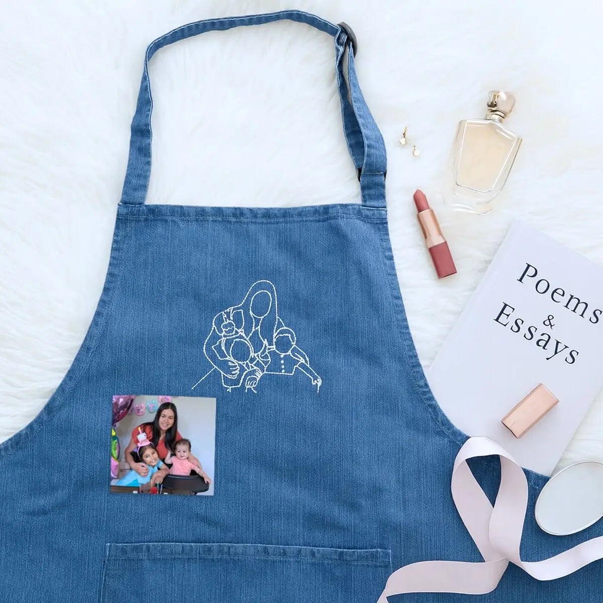 Custom Mom Apron with Embroidered Portrait from Photo, Unique Mother's Day Gifts