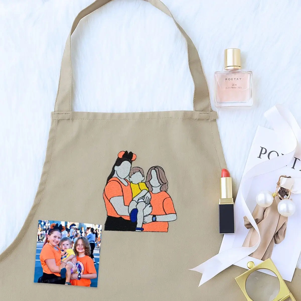 Custom Mom Apron with Embroidered Portrait from Photo, Unique Mother's Day Gifts