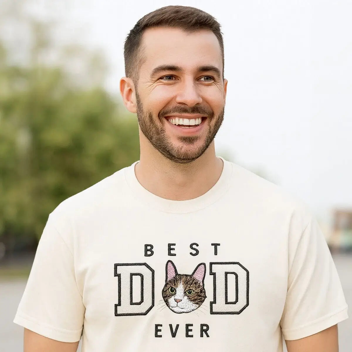 Personalized Cat Dad Shirt with Cat Portrait, Embroidered Gift for Proud Cat Dad