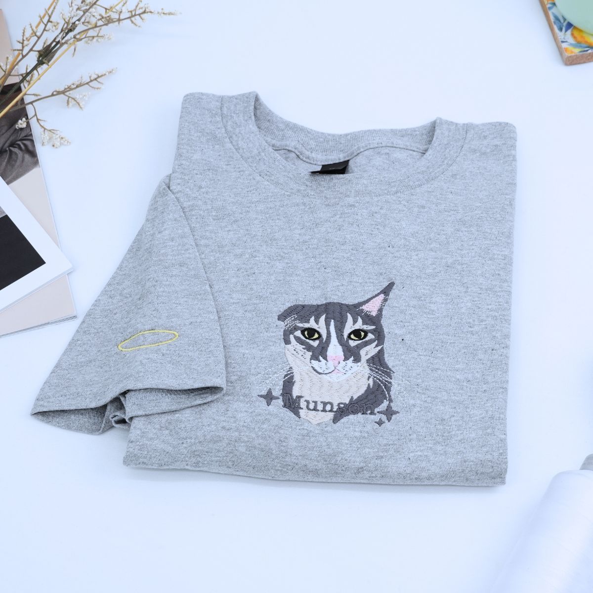 Personalized Cat Dad Shirt with Cat Portrait, Embroidered Gift for Proud Cat Dad