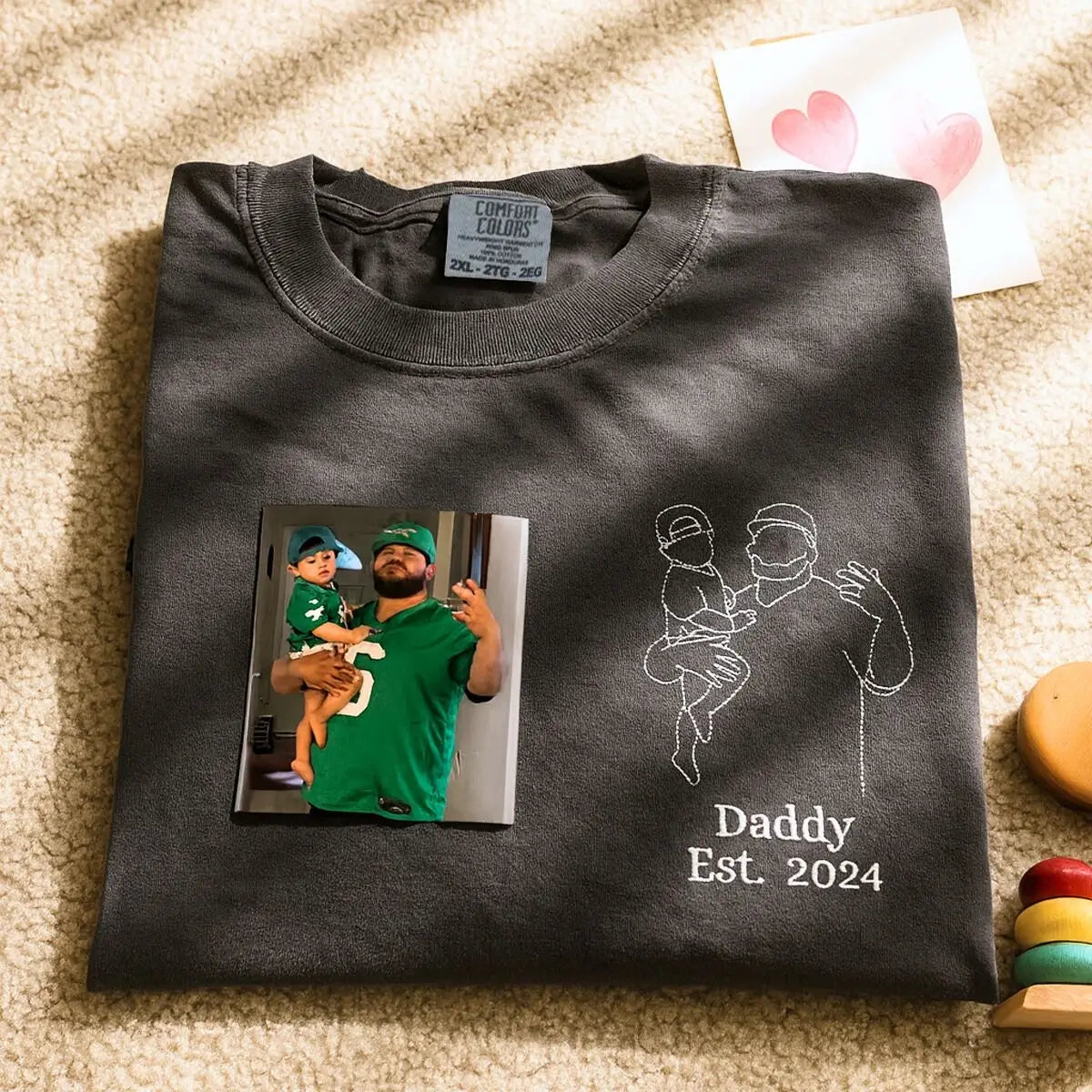 Custom Awesome Dad T Shirt with Portrait and Kids Names on Chest, Embroidered Gift for Dad
