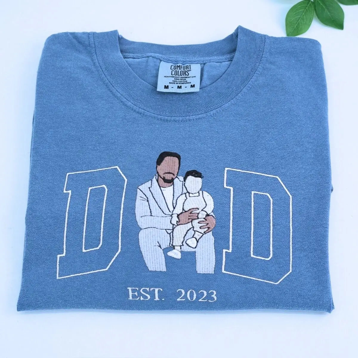 Custom Awesome Dad T Shirt with Portrait and Kids Names on Chest, Embroidered Gift for Dad