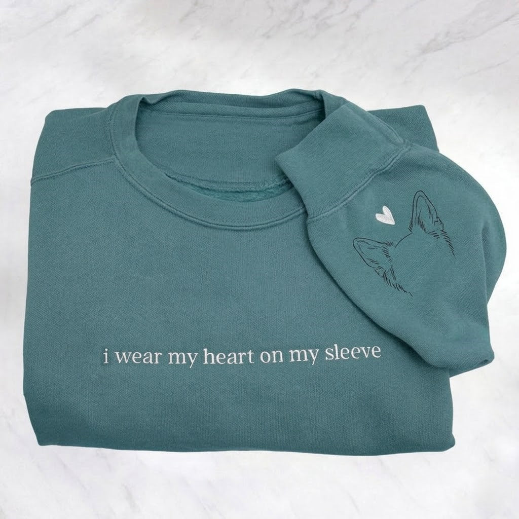 Custom "HEART ON MY SLEEVE" With Pet Ears Outline Drawing